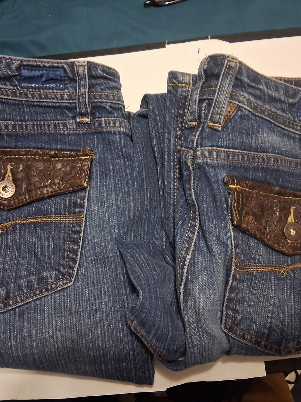 Bandolino Blue Denim Boot Cut Jeans with Brown Pocket Flaps
